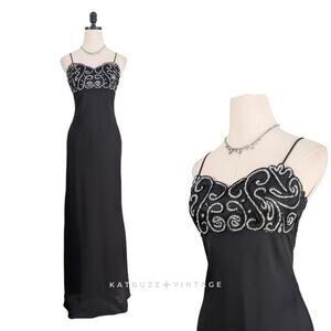 Vintage Morgan Co Prom Dress Maxi Gown 6 Black Babydoll Regency 90S Y2K Empire